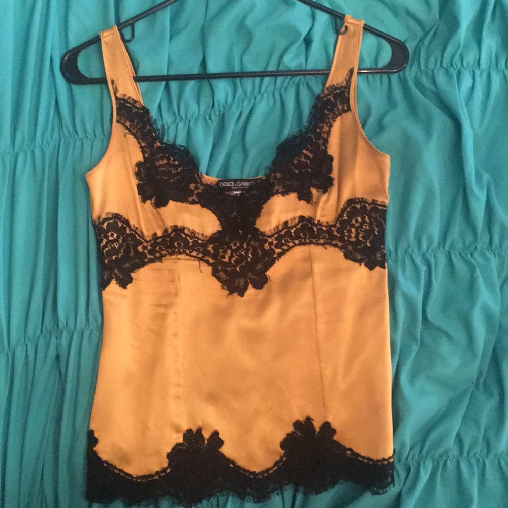 Dolce&gabana mustard silk and lace top